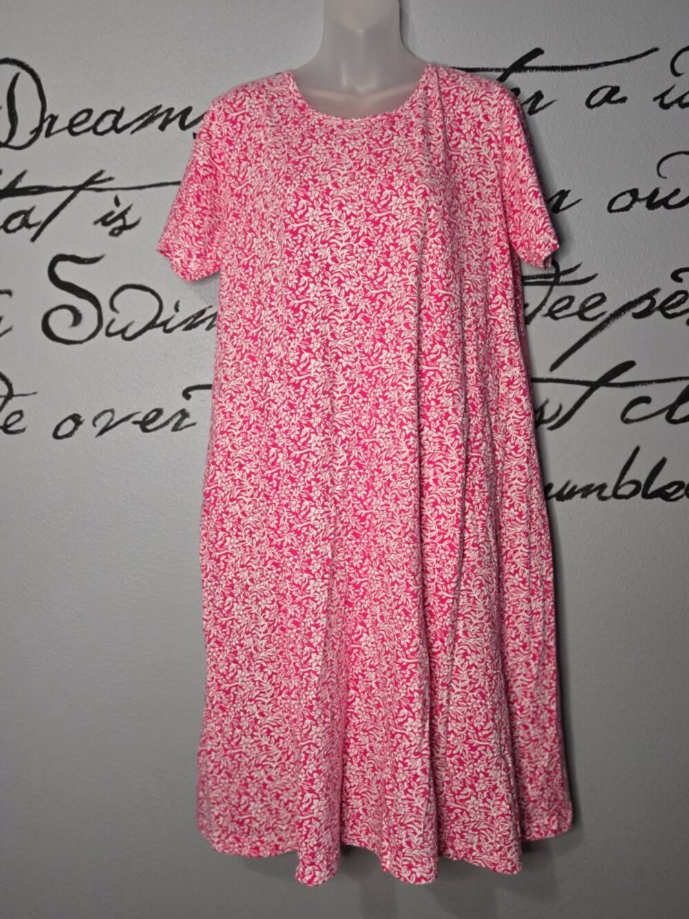 La Cera Pink Floral Shift Dress Pockets, Lounge Dress, L